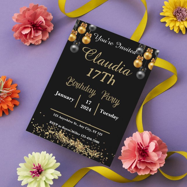 Black and Guld Modern Prom Night Party Inbjudningar (Elegant Black & Gold Prom Night Party Invitation)