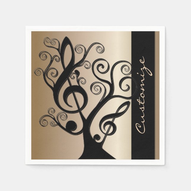 Black and Guld Music Treble Clef Träd Napkins Pappersservett (Framsidan)