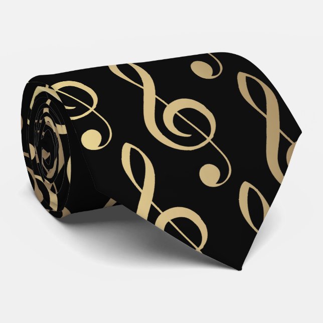 Black and Guld Musical Treble Clef Tie Slips (Rullad)