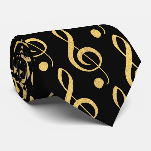 Black and Guld Musical Treble Clef Tie Slips (Rullad)