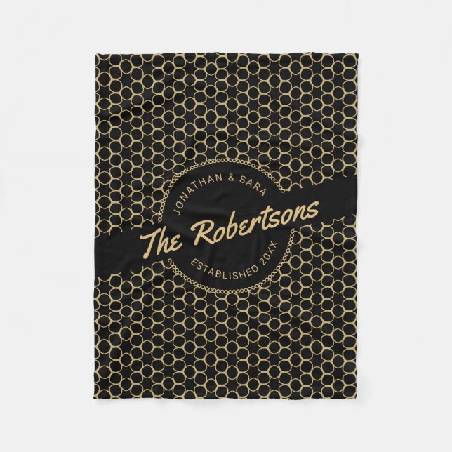 Black and Guld Newlyged Keepsaké-julen Fleecefilt (Framsidan)