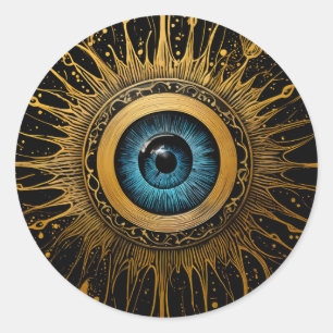 Black and Guld Occult Blue Evil Öga Starburst Runt Klistermärke