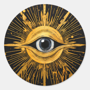 Black and Guld Occult Grått Evil Öga Starburst Runt Klistermärke
