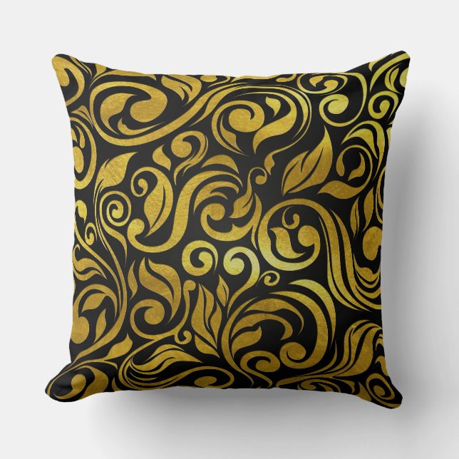 Black and Guld Ornate Pillow Kudde (Framsida)
