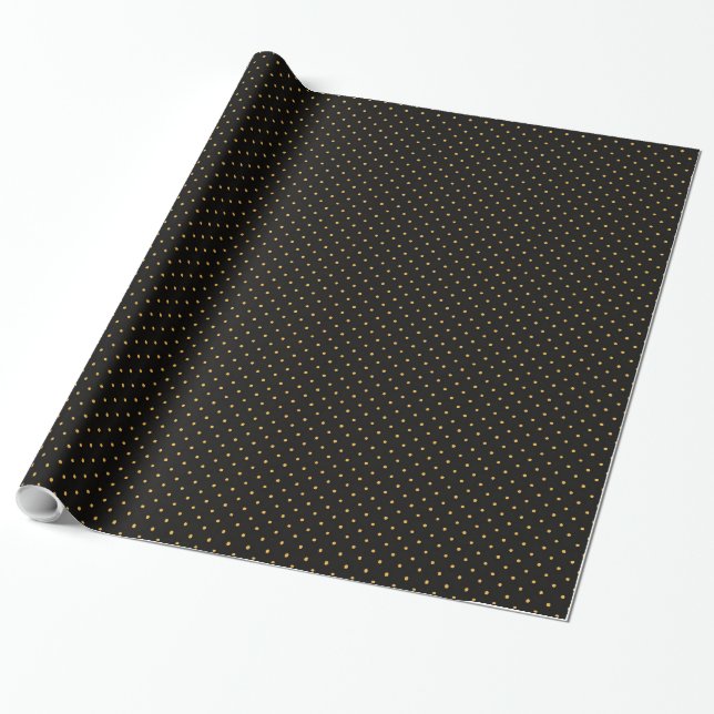 Black and Guld Polka Dot Gift Wrap Presentpapper (Utrullad)