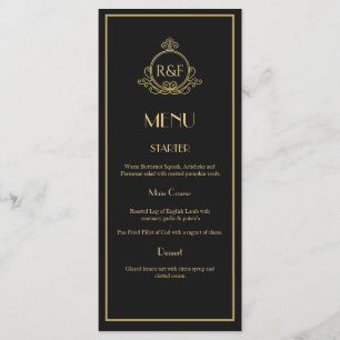 Black and Guld Roaring 20:e Gatsby Bröllop Meny