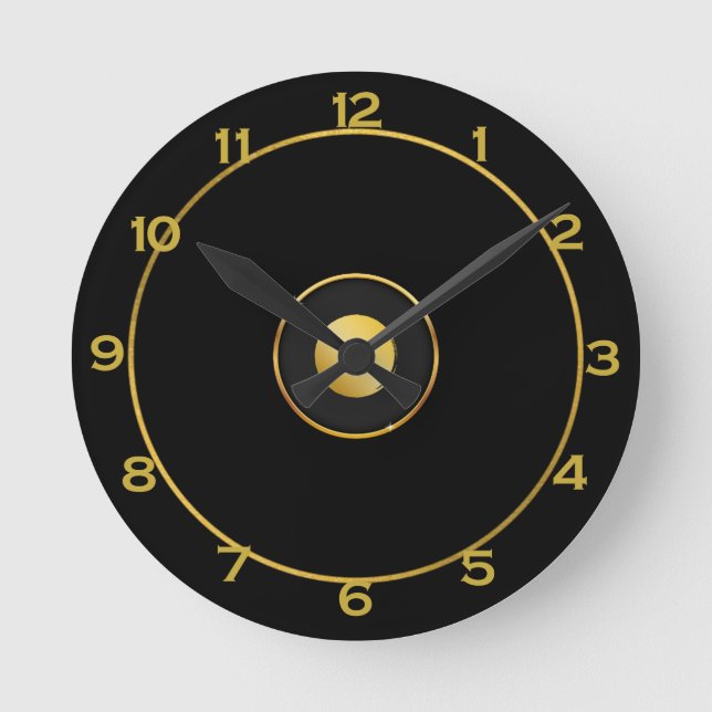 Black and Guld Round Clock Rund Klocka (Framsida)