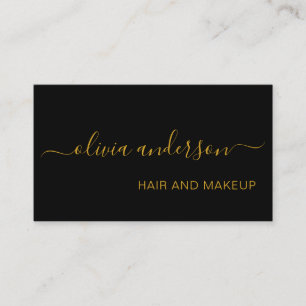 Black and Guld Simple Hair Makeup Salon Visitkort
