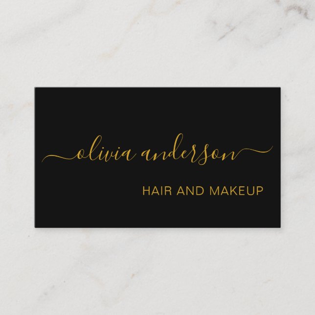 Black and Guld Simple Hair Makeup Salon Visitkort (Framsida)