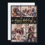 Black and Guld Snowflake 5 Photo Collage jul Julkort<br><div class="desc">Modern Black and Guld Elegant Script Snowflake 5 Photo Collage God jul Script Helgdag Card. Den här sjutna, minimalistiska, vimistaktiga, fem (5) fotokortmallen innehåller ett fotokollage i söt, en del snöflake och säger "God jul"! Texten "God jul" hälsning är skriven i ett vackert handskrivet calligrafteckensnitt i guld på svart bakgrund...</div>