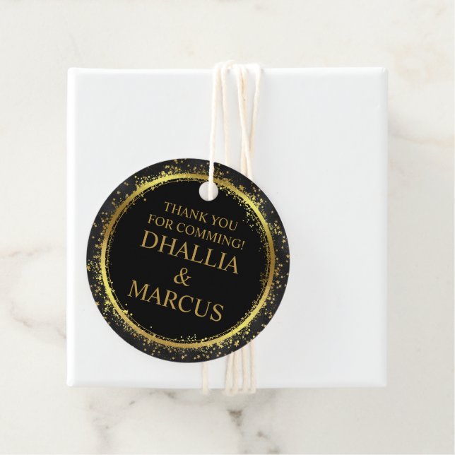 Black and Guld Stars Goth Mönster Gåvor Etiketter (På plats)