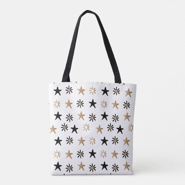 Black and Guld Stars Modern Trendig Boho Tote Bag Tygkasse (Baksida)