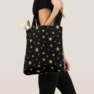 Black and Guld Stars Tote Bag - Cute Carry All Bag Tygkasse