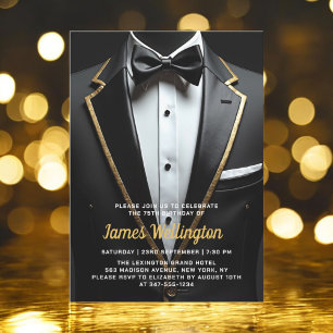 Black and Guld Tuxedo Birthday Event Inbjudningar
