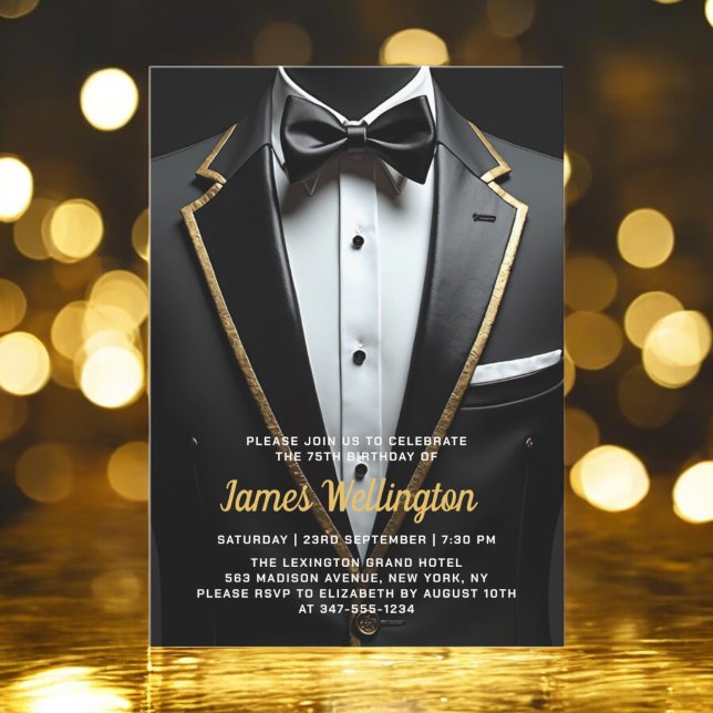 Black and Guld Tuxedo Birthday Event Inbjudningar (Skapare uppladdad)