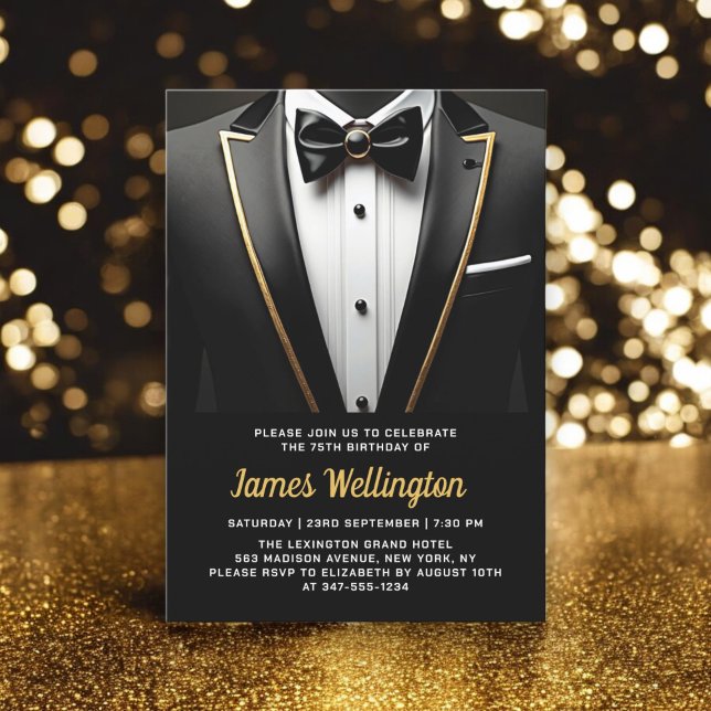 Black and Guld Tuxedo Birthday Event Inbjudningar (Skapare uppladdad)