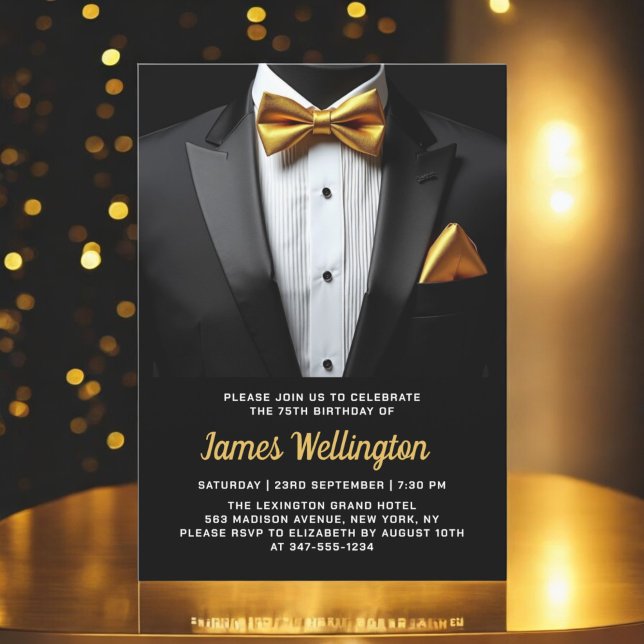 Black and Guld Tuxedo Birthday Event Inbjudningar (Skapare uppladdad)