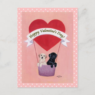 Black and Gult Labrador Valentine Helg Vykort