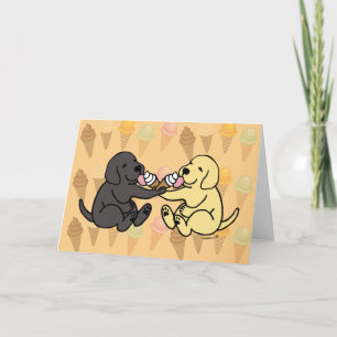 Black and Gult Labradors Sharing Ice Cream Helgkort