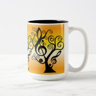 Black and Gult Music Treble Clef Träd Mugg