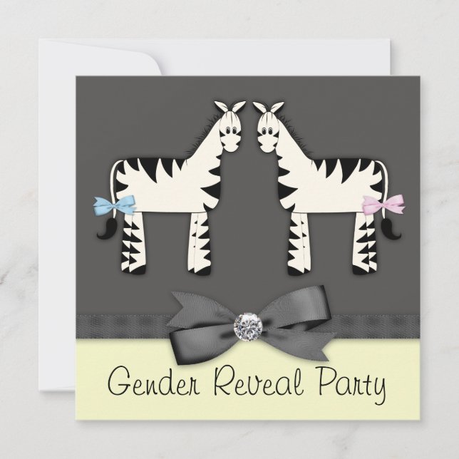 Black and Gult Zebra Gender Reveal Inbjudningar (Framsida)