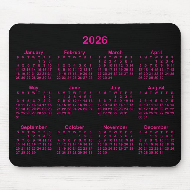 Black and Hot Pink 2026 Calendar Musmatta (Framsidan)
