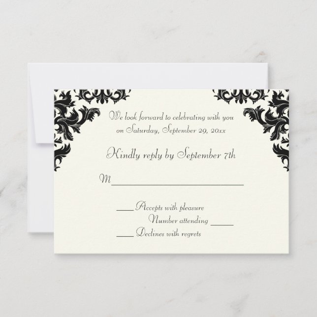 Black and Ivory Damask OSA kort (Framsida)