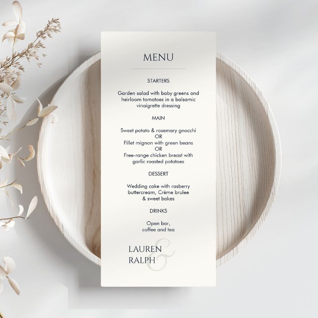 Black and Ivory Monogrammed Bröllop Menu Program (Skapare uppladdad)