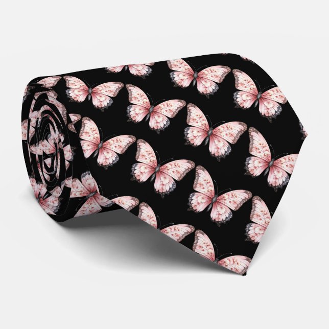 Black and Light Pink Butterflies Neck Tie Slips (Rullad)