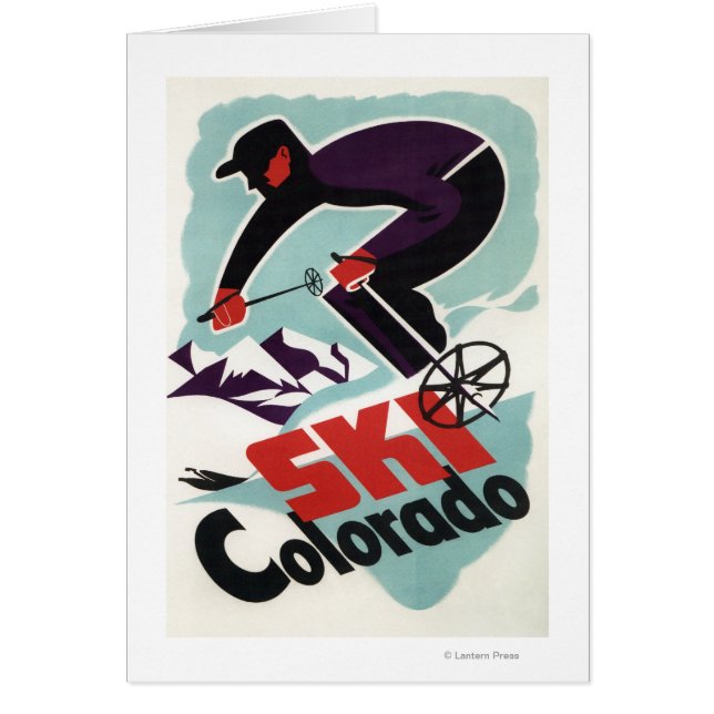 Black and Lila Clothed Skier Hälsningskort (Framsidan)