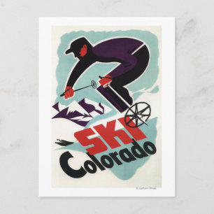 Black and Lila Clothed Skier Vykort