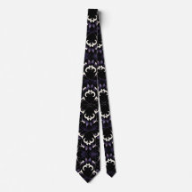 Black and Lila Gothic Mönster #2 Skull Neck Tie