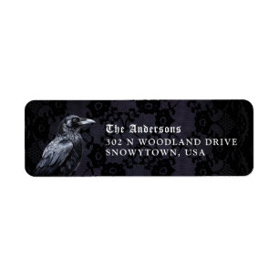 Black and Lila Gothic Raven Returadress Etikett