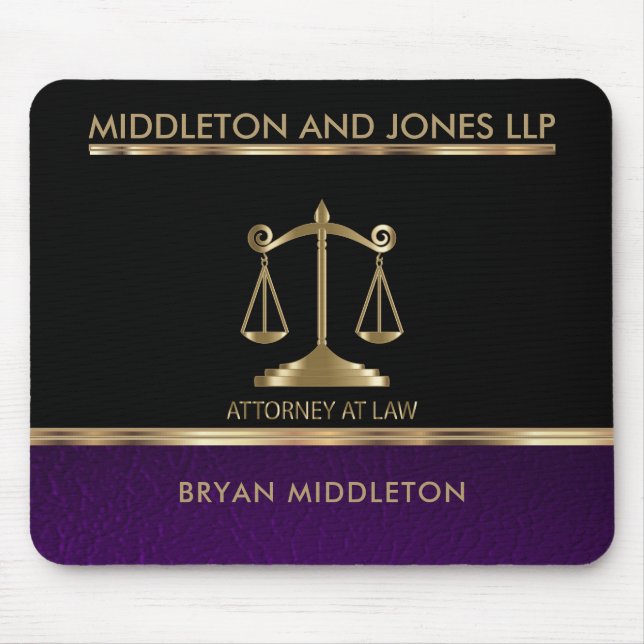 Black and Lila Leather Law Firm Designations Musmatta (Framsidan)