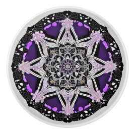 Black and Lila Mandala Ceramic Knob Knopp