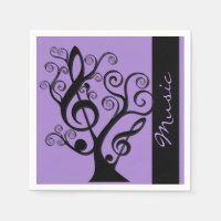Black and Lila Music Treble Clef Träd Napkins