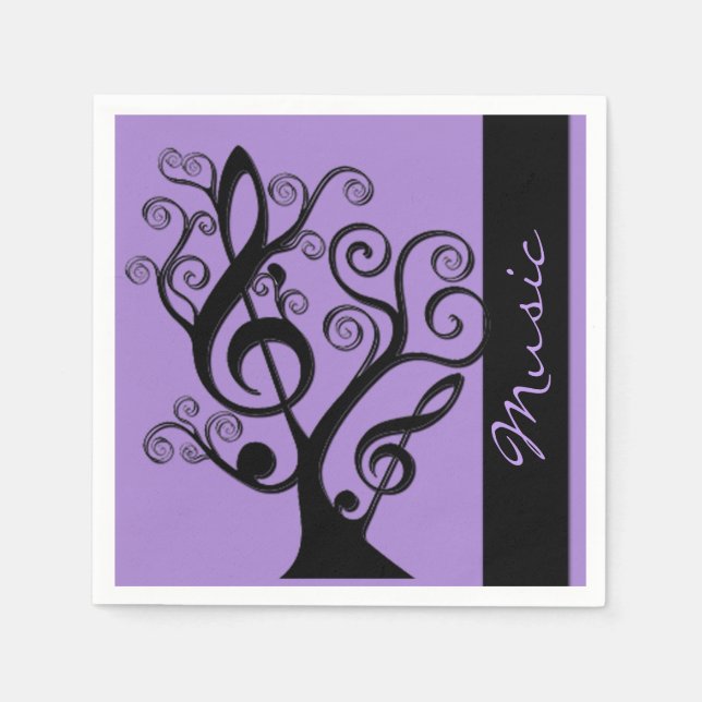 Black and Lila Music Treble Clef Träd Napkins Pappersservett (Framsidan)