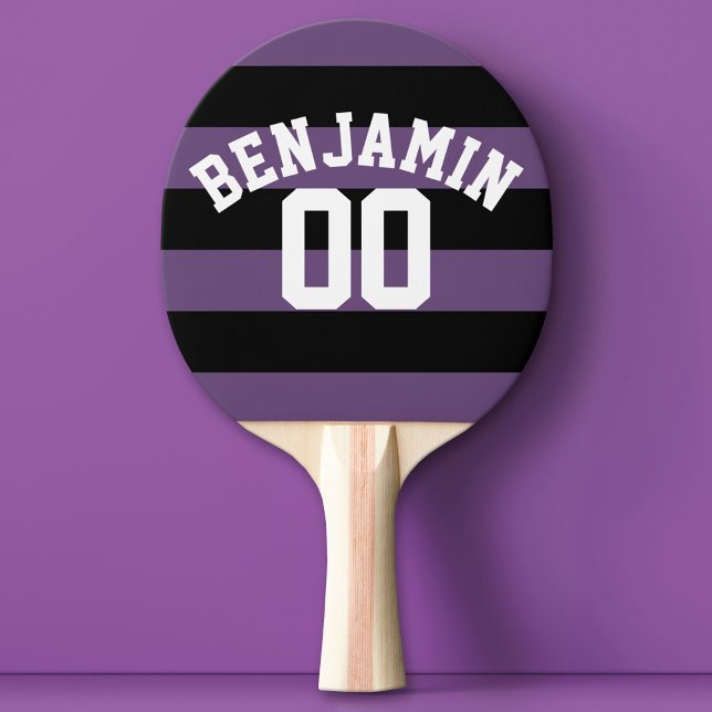 Black and Lila Rugby Rand Namn Number Pingisracket (Custom Ping Pong Paddle with a Sports Theme)