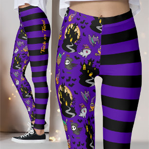 Black and Lila Stripe Witch Halloween Costume Leggings