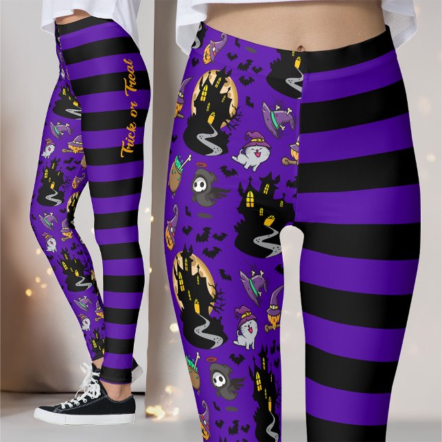 Black and Lila Stripe Witch Halloween Costume Leggings (Skapare uppladdad)