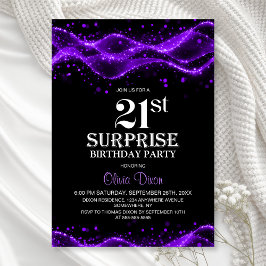 Black and Lila Surprise 21:a födelsedagen Party Inbjudningar