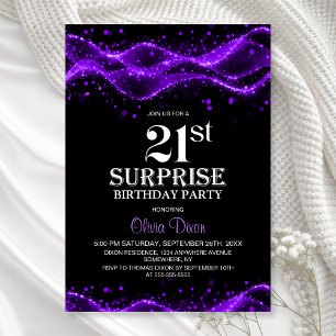 Black and Lila Surprise 21:a födelsedagen Party Inbjudningar