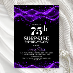Black and Lila Surprise 75:e Födelsedagsfest Inbjudningar