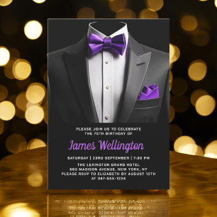Black and Lila Tuxedo Birthday Event Inbjudningar