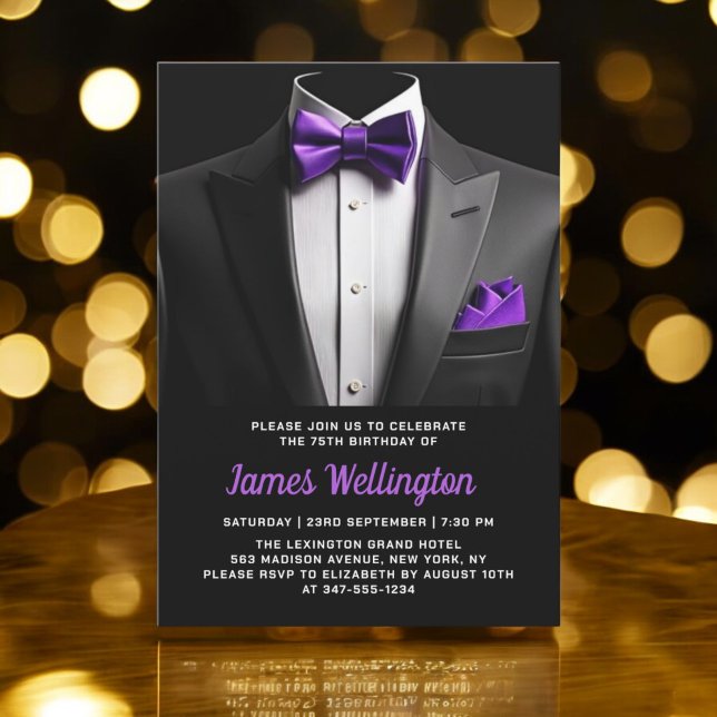 Black and Lila Tuxedo Birthday Event Inbjudningar (Skapare uppladdad)