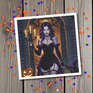 Black and Lila Witch med Candelabra Halloween Pappersservett