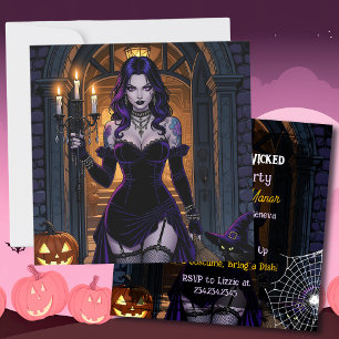 Black and Lila Witch Wicked Halloween fest Inbjudningar