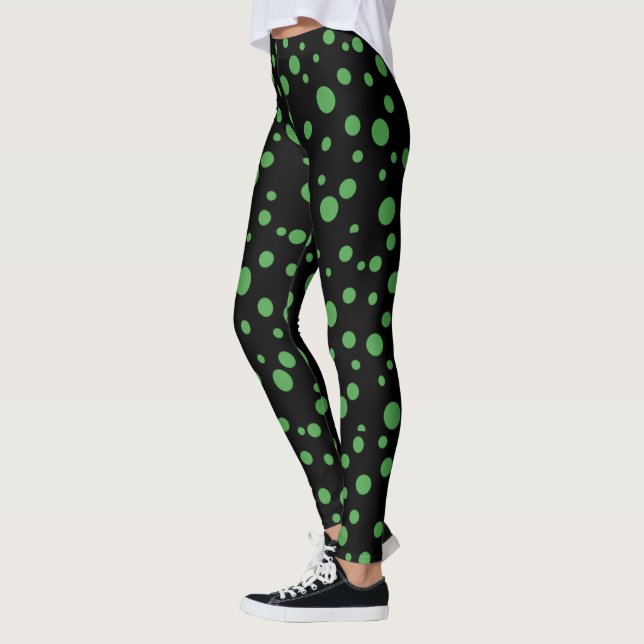 Black and Lime Green Polka Doged Leggings (Vänster)