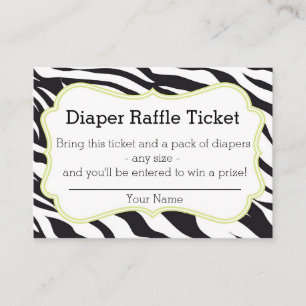 Black and Lime Zebra Diaper Raffle Biljett Tilläggskort