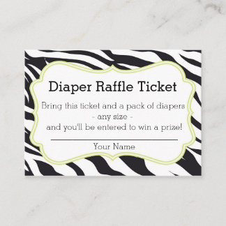 Black and Lime Zebra Diaper Raffle Biljett Tilläggskort